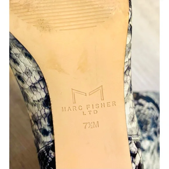 Marc Fisher LTD Black, White and Blue Snakeskin Embossed Leather Heel Boots- 7.5 - Picture 8 of 11